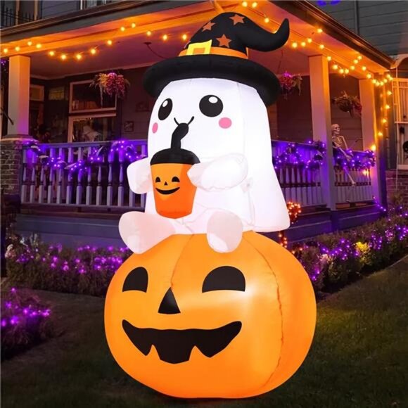5 FT Halloween Inflatable Ghost Pumpkin Outdoor Decorations...